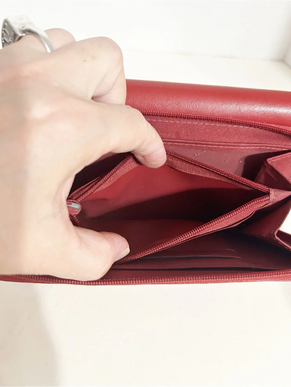 DOPP Genuine Leather Long Bifold Envelope Style Wallet Clutch Red Smooth Leather